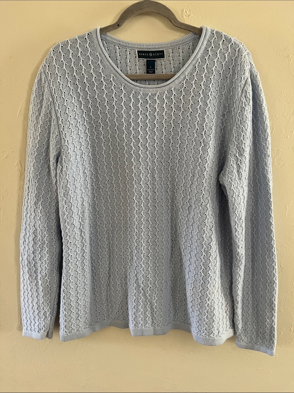 Blue Textured Crewneck Sweater Size Large Unisex Preppy Fisherman Minimal
